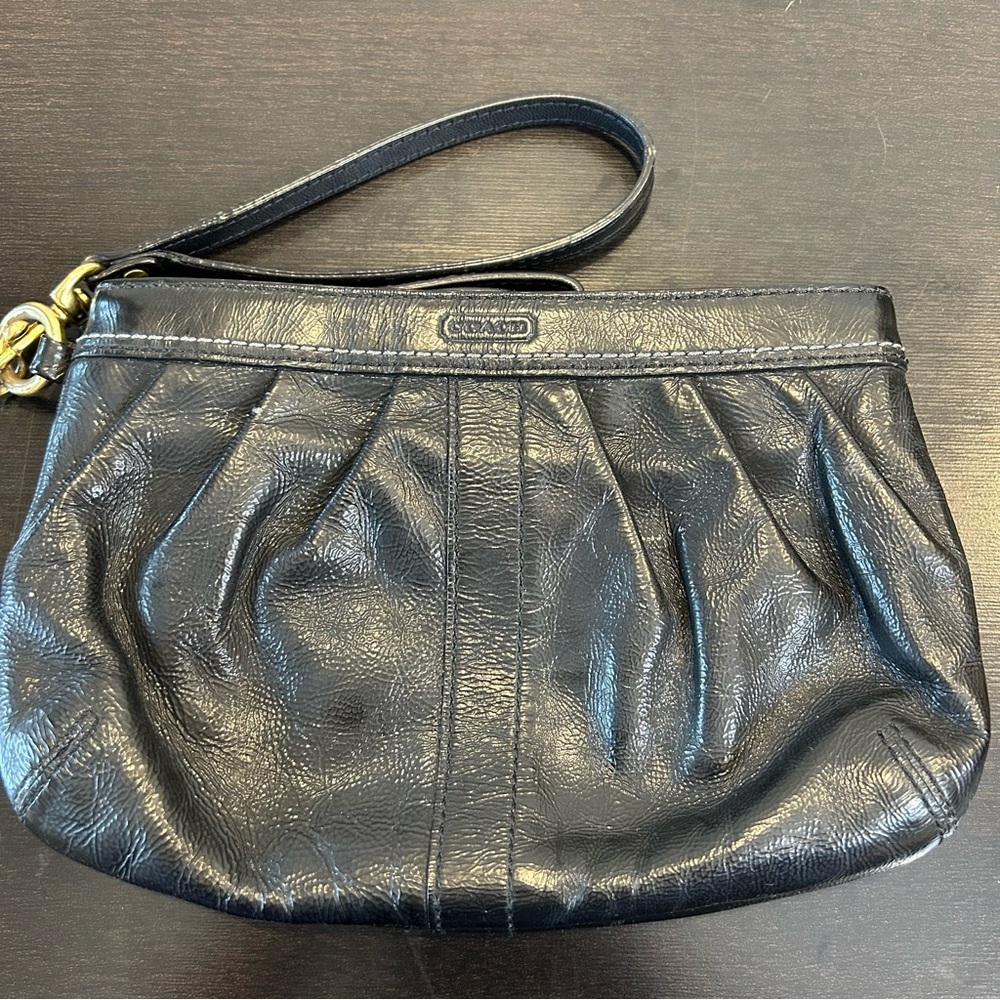 Coach Ergo Pleated Patent Leather Large Wristlet Black